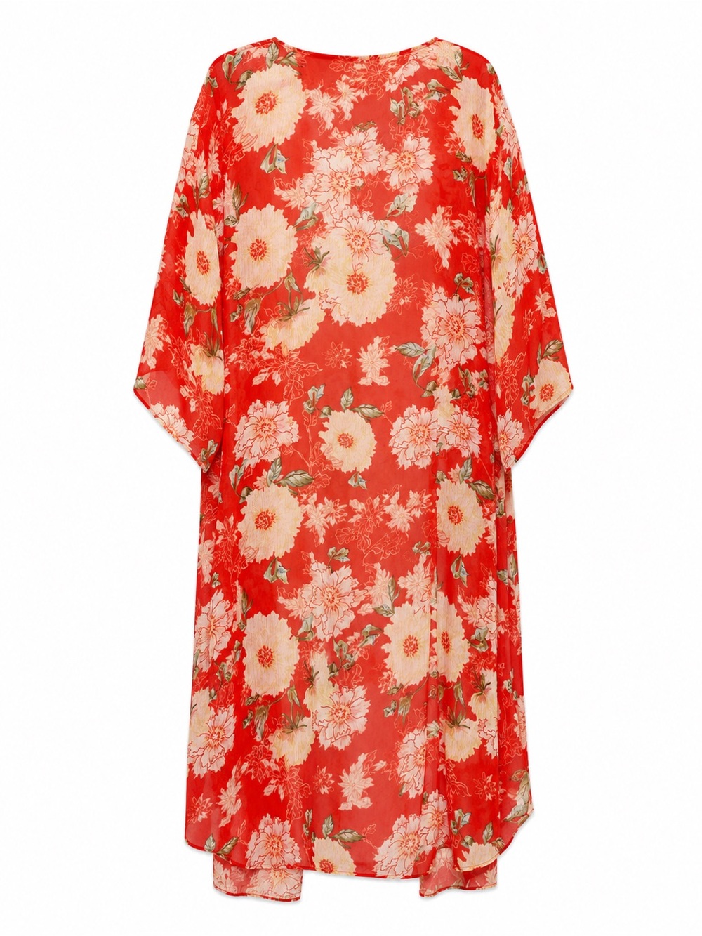 Dizzy Gal 3X Red Floral Sheer Kimono Duster Cardigan Boho Beach Cover Up - Picture 3 of 5